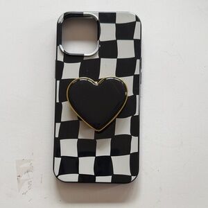 Checkered Black and White Phone Case with Heart